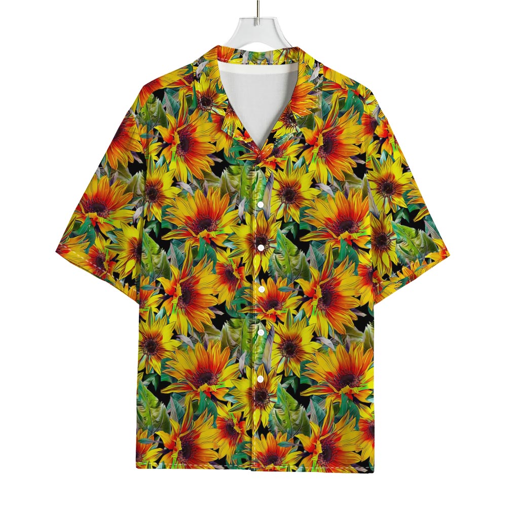 Autumn Sunflower Pattern Print Rayon Hawaiian Shirt