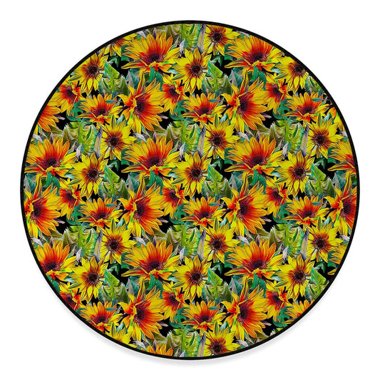 Autumn Sunflower Pattern Print Round Floor Mat
