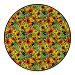 Autumn Sunflower Pattern Print Round Floor Mat