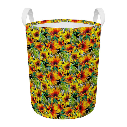 Autumn Sunflower Pattern Print Round Laundry Basket