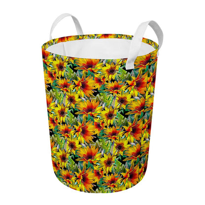 Autumn Sunflower Pattern Print Round Laundry Basket