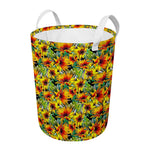 Autumn Sunflower Pattern Print Round Laundry Basket