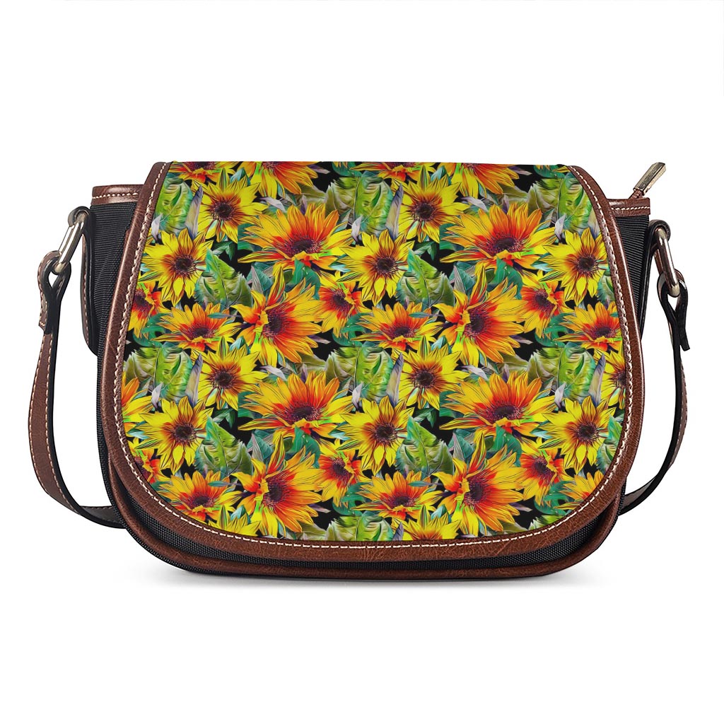 Autumn Sunflower Pattern Print Saddle Bag