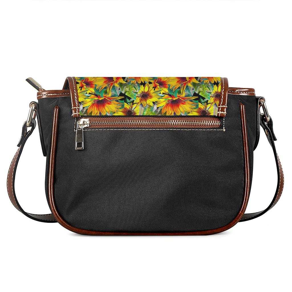 Autumn Sunflower Pattern Print Saddle Bag