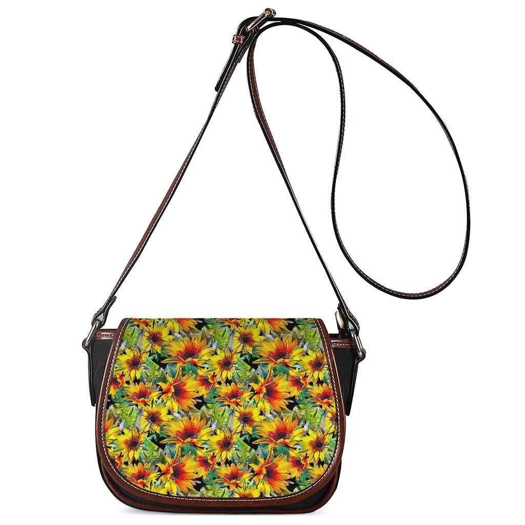 Autumn Sunflower Pattern Print Saddle Bag