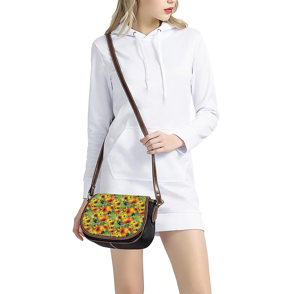 Autumn Sunflower Pattern Print Saddle Bag