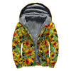 Autumn Sunflower Pattern Print Sherpa Lined Zip Up Hoodie