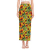 Autumn Sunflower Pattern Print Side Slit Maxi Skirt