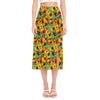 Autumn Sunflower Pattern Print Side Slit Midi Skirt