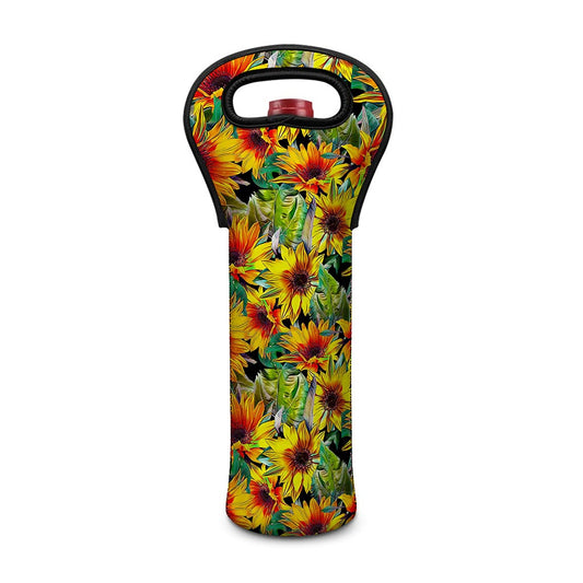 Autumn Sunflower Pattern Print Single Neoprene Wine Tote