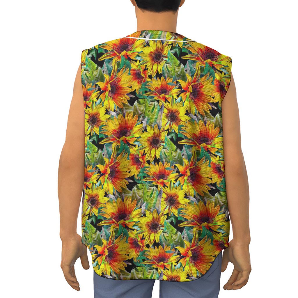 Autumn Sunflower Pattern Print Sleeveless Baseball Jersey