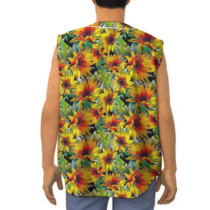 Autumn Sunflower Pattern Print Sleeveless Baseball Jersey
