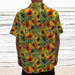 Autumn Sunflower Pattern Print Textured Short Sleeve Shirt