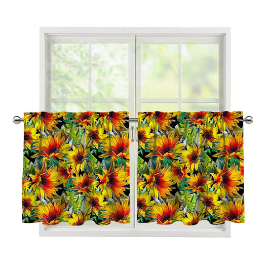 Autumn Sunflower Pattern Print Tier Curtains