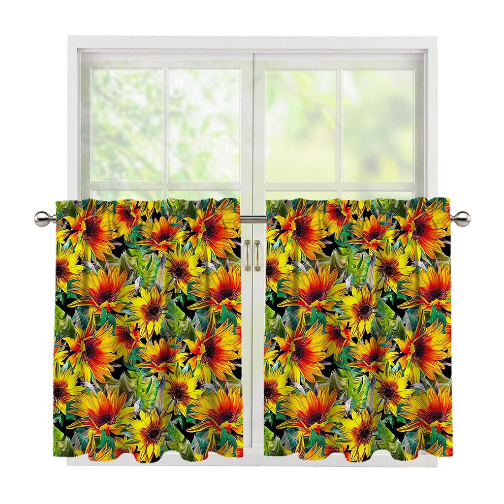 Autumn Sunflower Pattern Print Tier Curtains