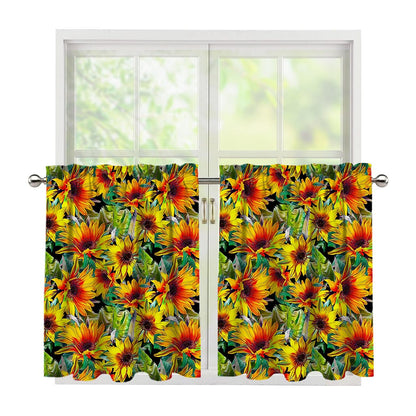 Autumn Sunflower Pattern Print Tier Curtains