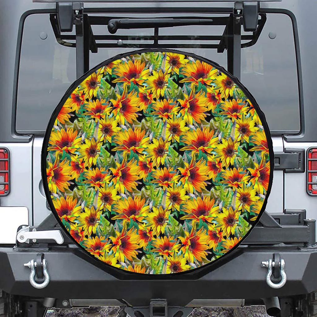 Autumn Sunflower Pattern Print Tire Cover