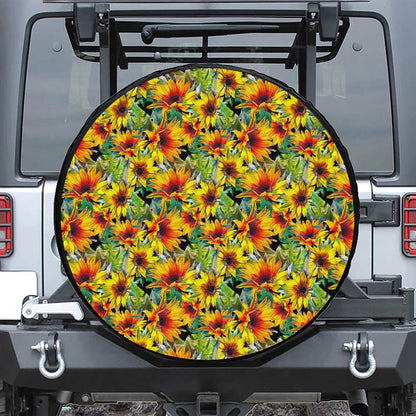 Autumn Sunflower Pattern Print Tire Cover