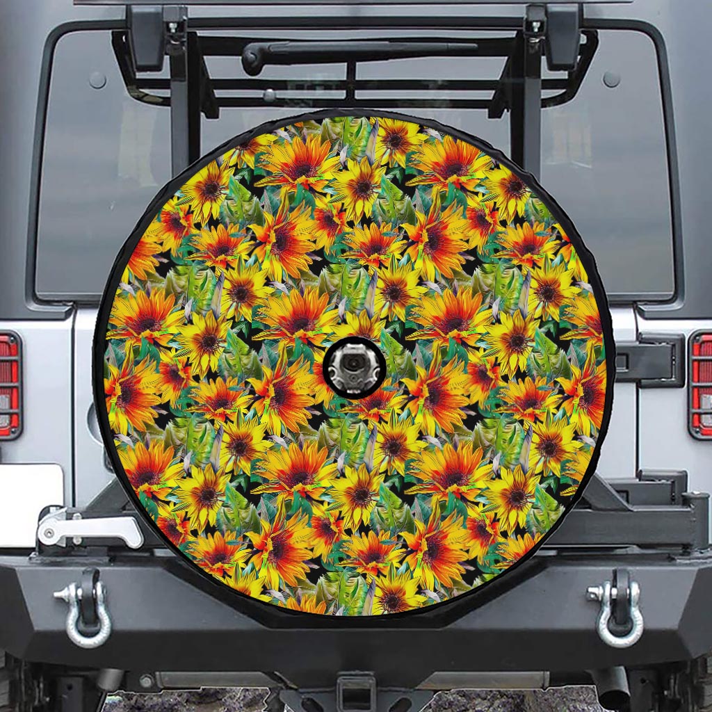 Autumn Sunflower Pattern Print Tire Cover With Camera Hole