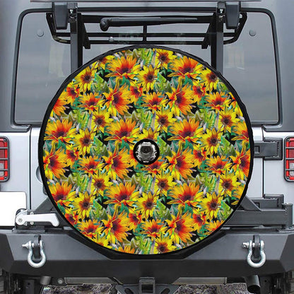 Autumn Sunflower Pattern Print Tire Cover With Camera Hole