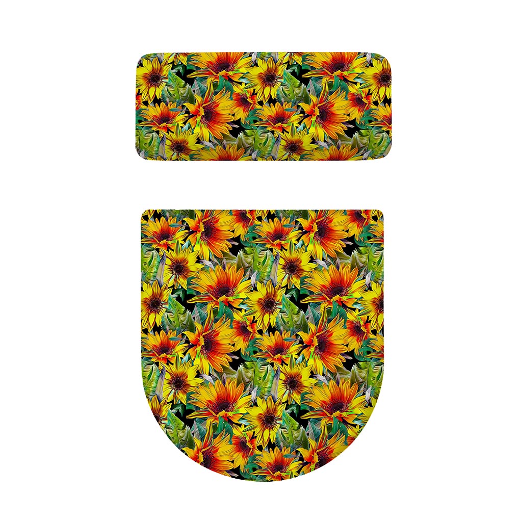 Autumn Sunflower Pattern Print Toilet Lid And Tank Cover Set