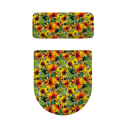 Autumn Sunflower Pattern Print Toilet Lid And Tank Cover Set