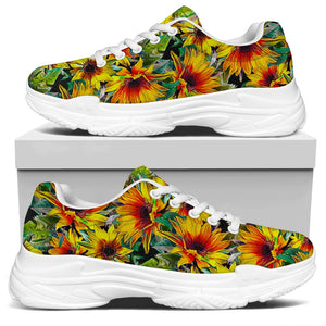 Autumn Sunflower Pattern Print White Chunky Shoes