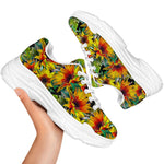 Autumn Sunflower Pattern Print White Chunky Shoes