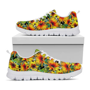 Autumn Sunflower Pattern Print White Running Shoes