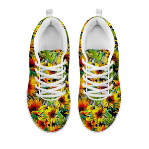 Autumn Sunflower Pattern Print White Running Shoes
