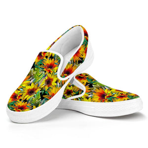 Autumn Sunflower Pattern Print White Slip On Sneakers