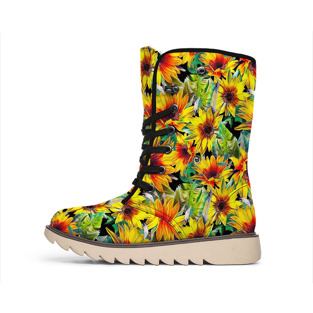 Autumn Sunflower Pattern Print Winter Boots