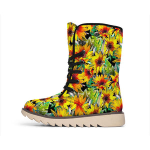 Autumn Sunflower Pattern Print Winter Boots