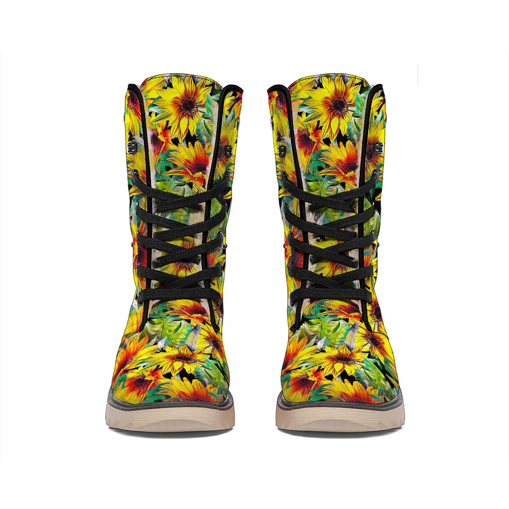 Autumn Sunflower Pattern Print Winter Boots