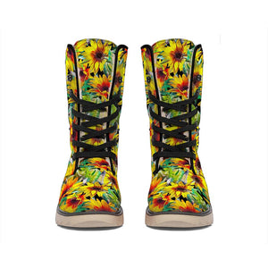 Autumn Sunflower Pattern Print Winter Boots