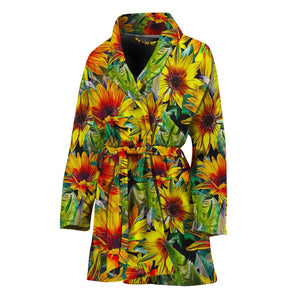 Autumn Sunflower Pattern Print Women's Bathrobe