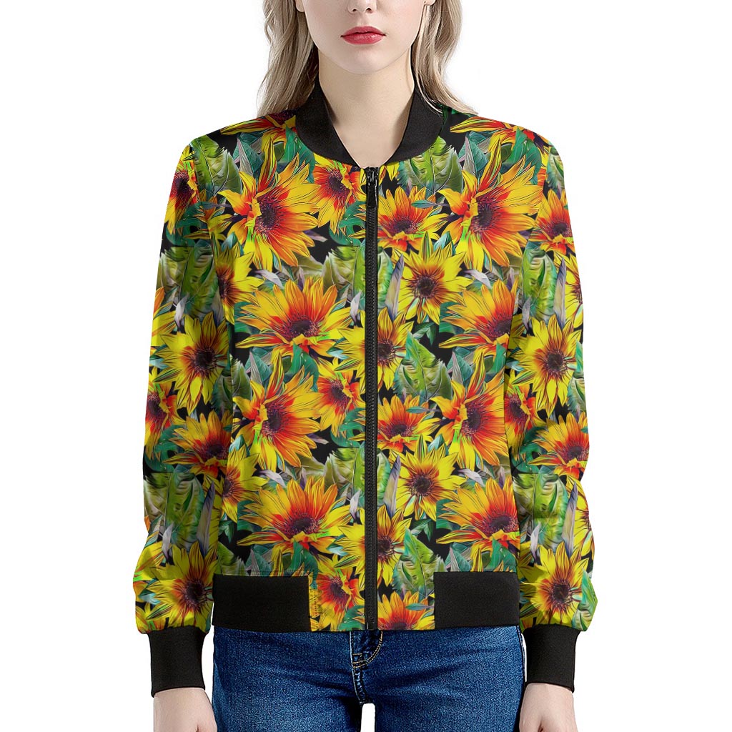 Autumn Sunflower Pattern Print Women's Bomber Jacket