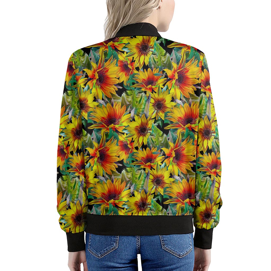 Autumn Sunflower Pattern Print Women's Bomber Jacket