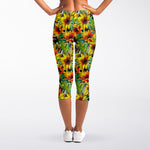 Autumn Sunflower Pattern Print Women's Capri Leggings