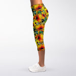 Autumn Sunflower Pattern Print Women's Capri Leggings