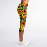 Autumn Sunflower Pattern Print Women's Capri Leggings