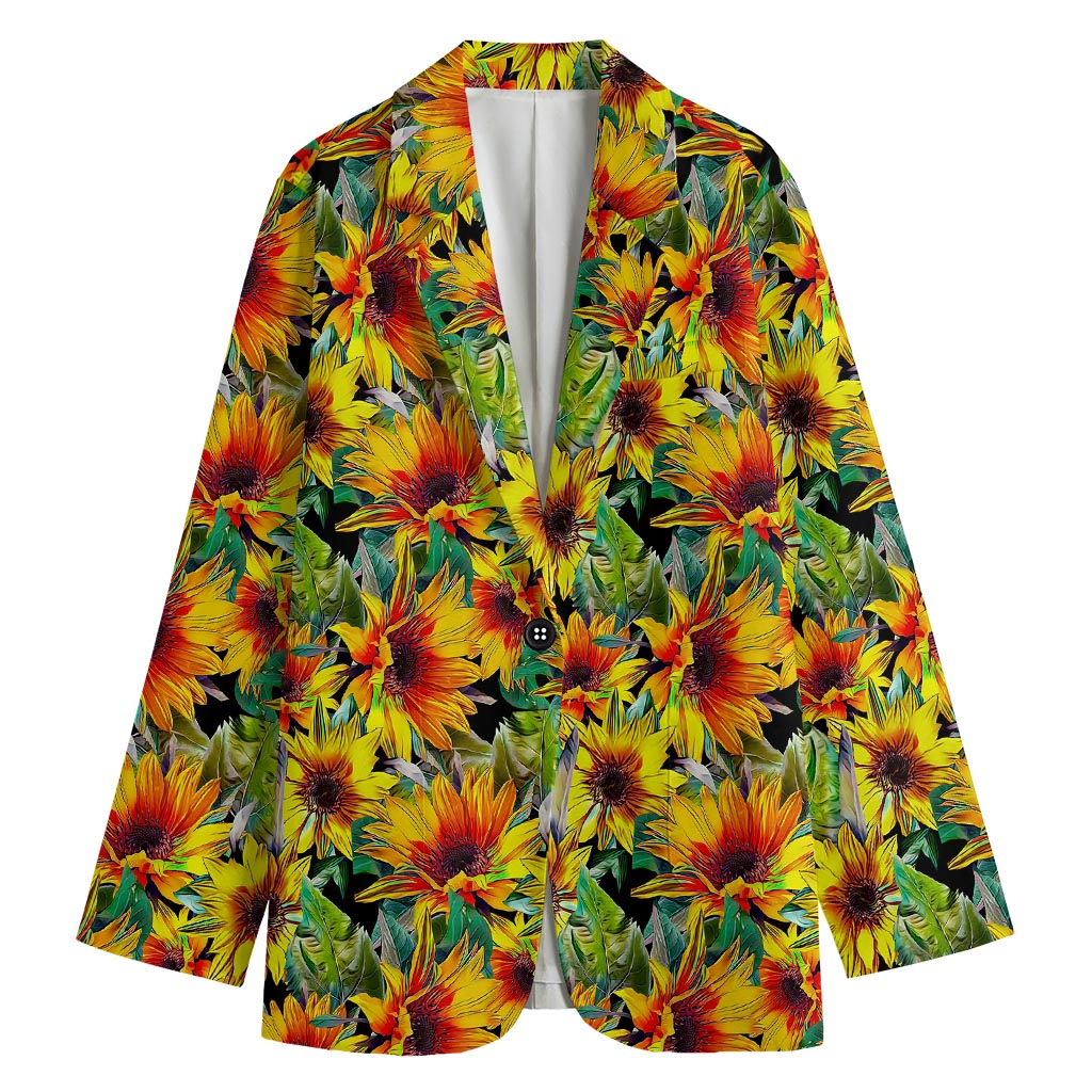 Autumn Sunflower Pattern Print Women's Cotton Blazer