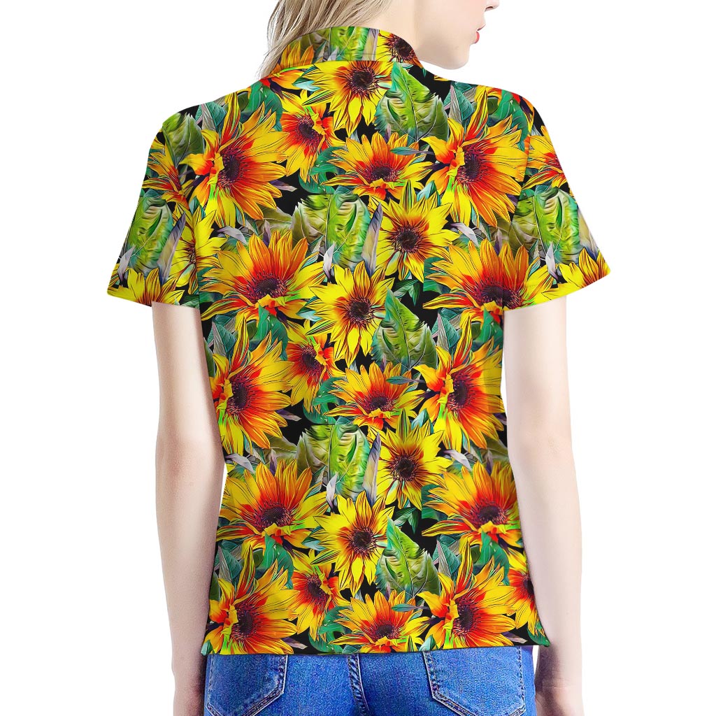 Autumn Sunflower Pattern Print Women's Polo Shirt