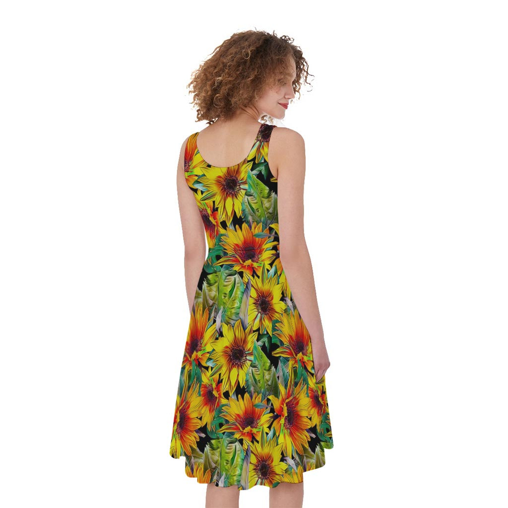 Autumn Sunflower Pattern Print Women's Sleeveless Dress