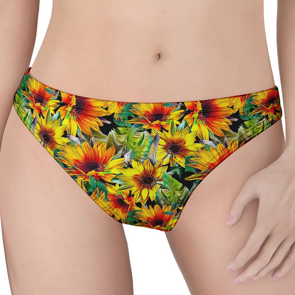 Autumn Sunflower Pattern Print Women's Thong