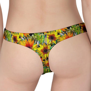 Autumn Sunflower Pattern Print Women's Thong