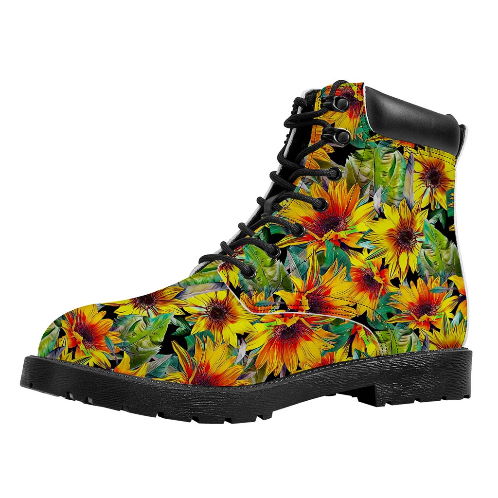 Autumn Sunflower Pattern Print Work Boots