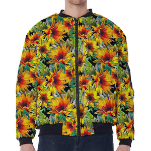 Autumn Sunflower Pattern Print Zip Sleeve Bomber Jacket