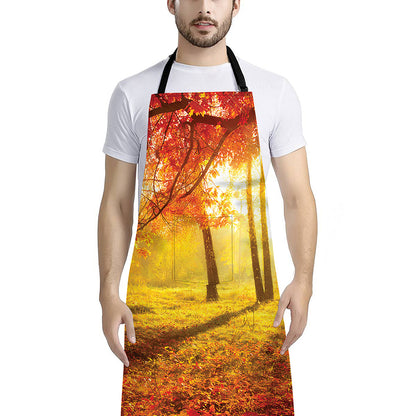 Autumn Trees Print Bib Apron With Pocket