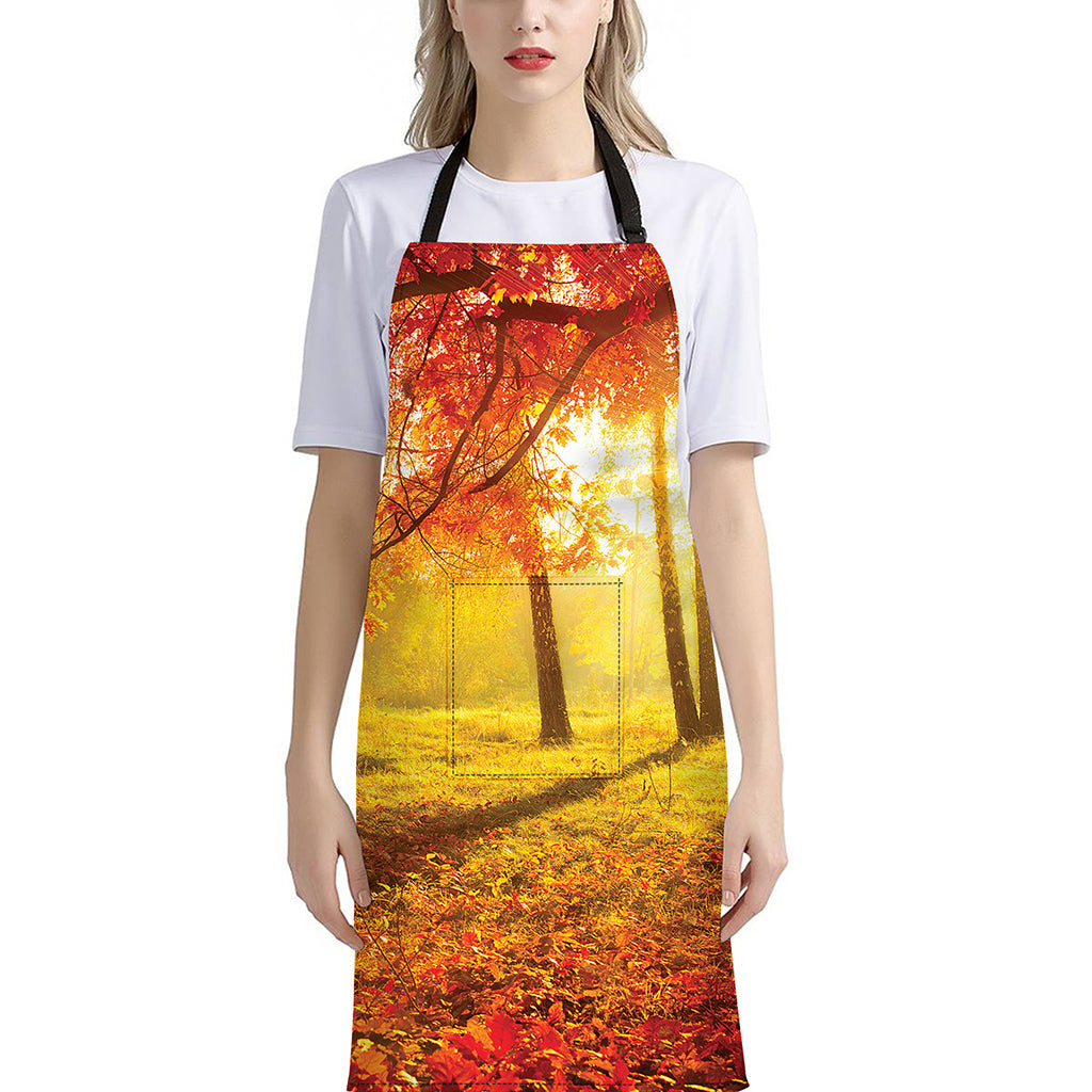 Autumn Trees Print Bib Apron With Pocket